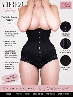 Alter Ego Curvy Waist Trainer Corset Black Size 22 Steel Boned NWOT